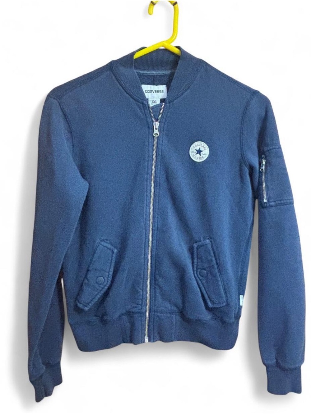 Converse Navy Blue Bomber Sweater with Logo Patch